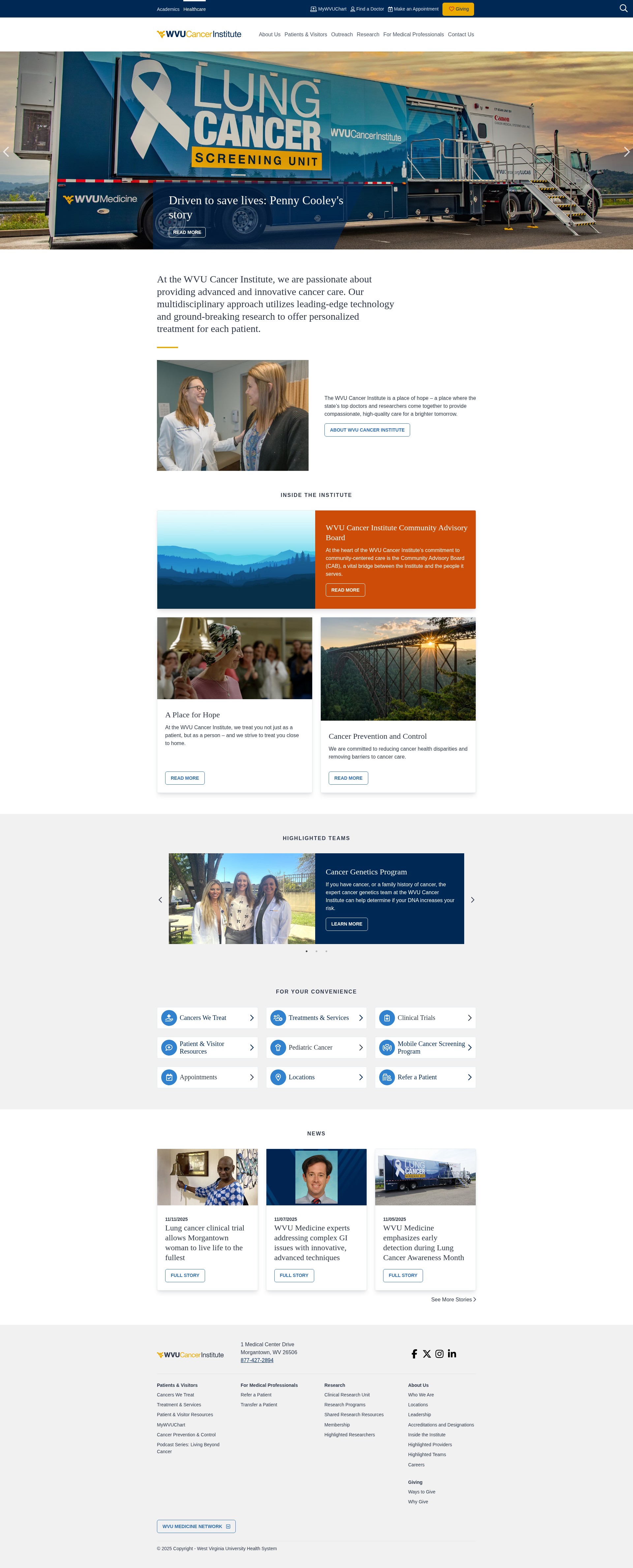 Screenshot of www.wvucancer.org