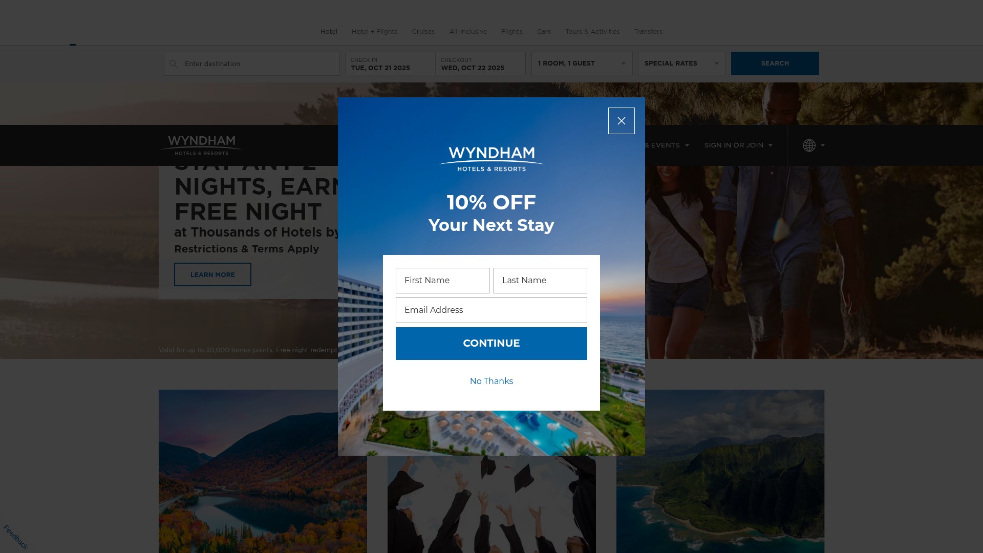 Screenshot of www.wyndhamhotels.com