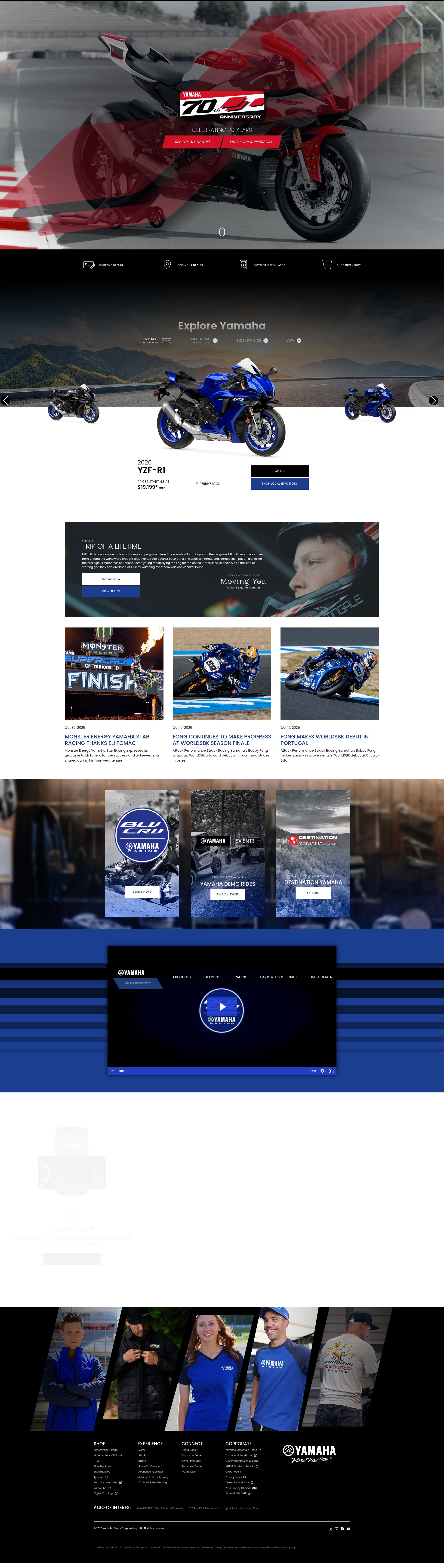 Screenshot of www.yamahamotorsports.com