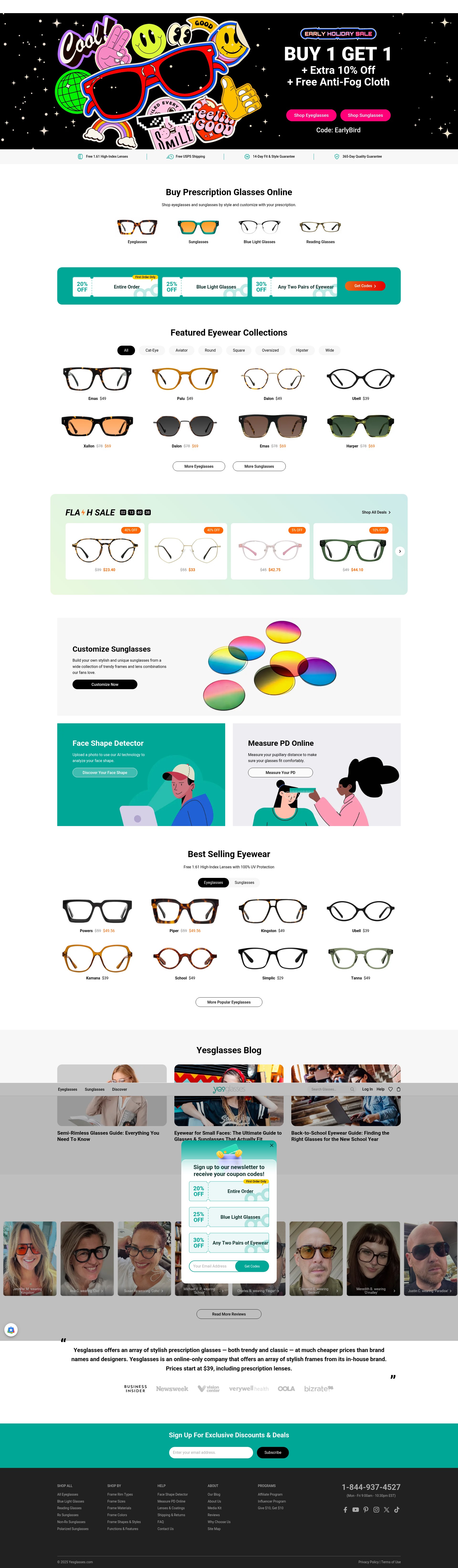 Screenshot of www.yesglasses.com