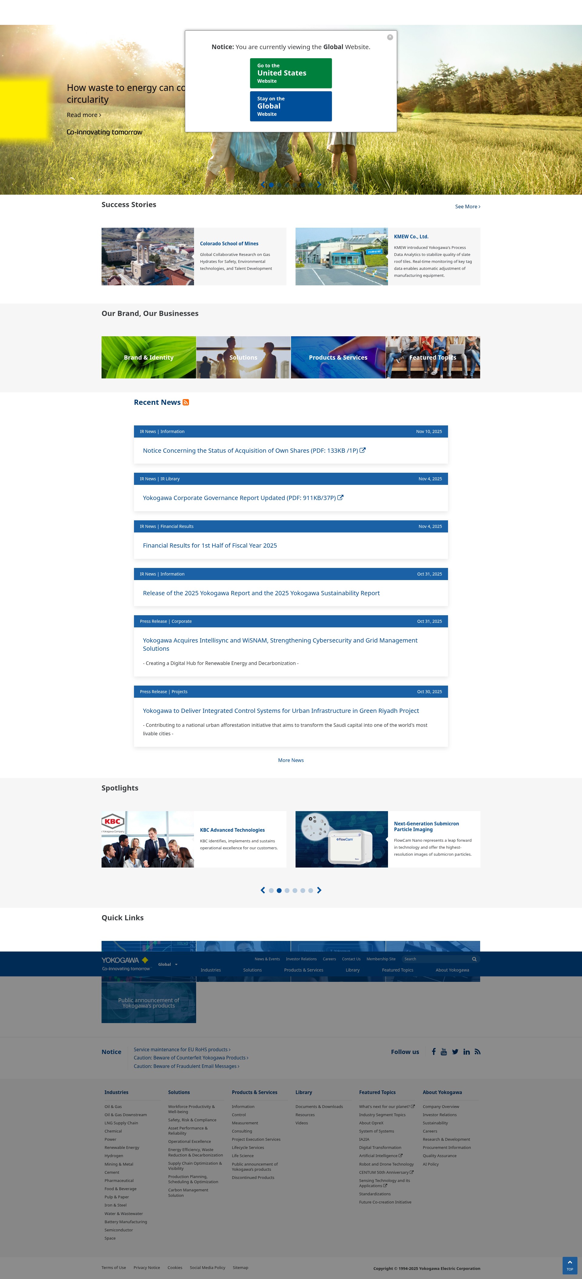 Screenshot of www.yokogawa.com