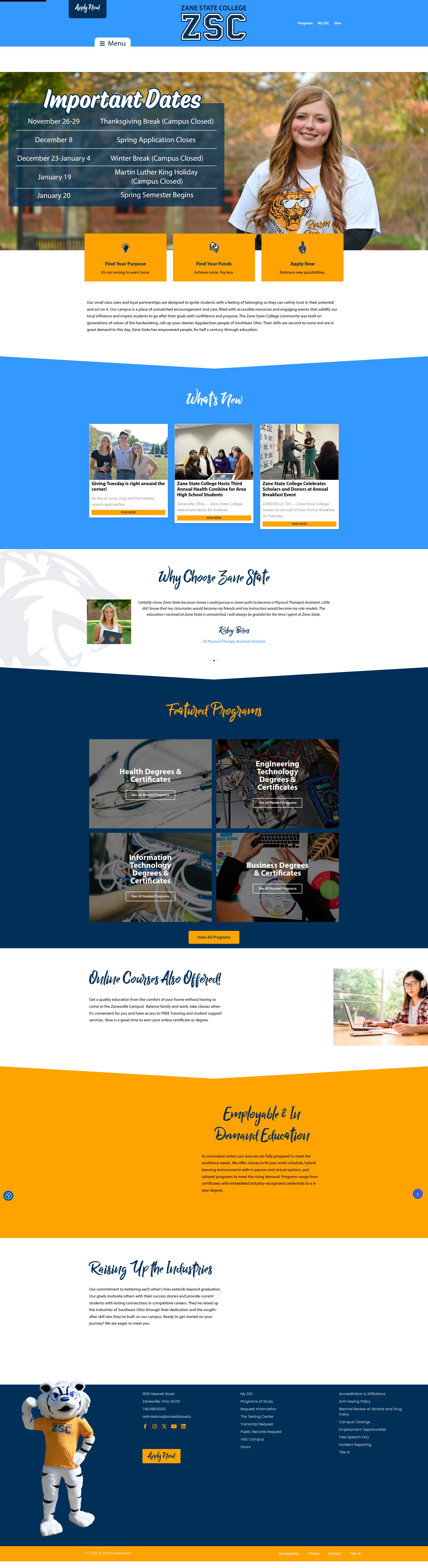 Screenshot of www.zanestate.edu