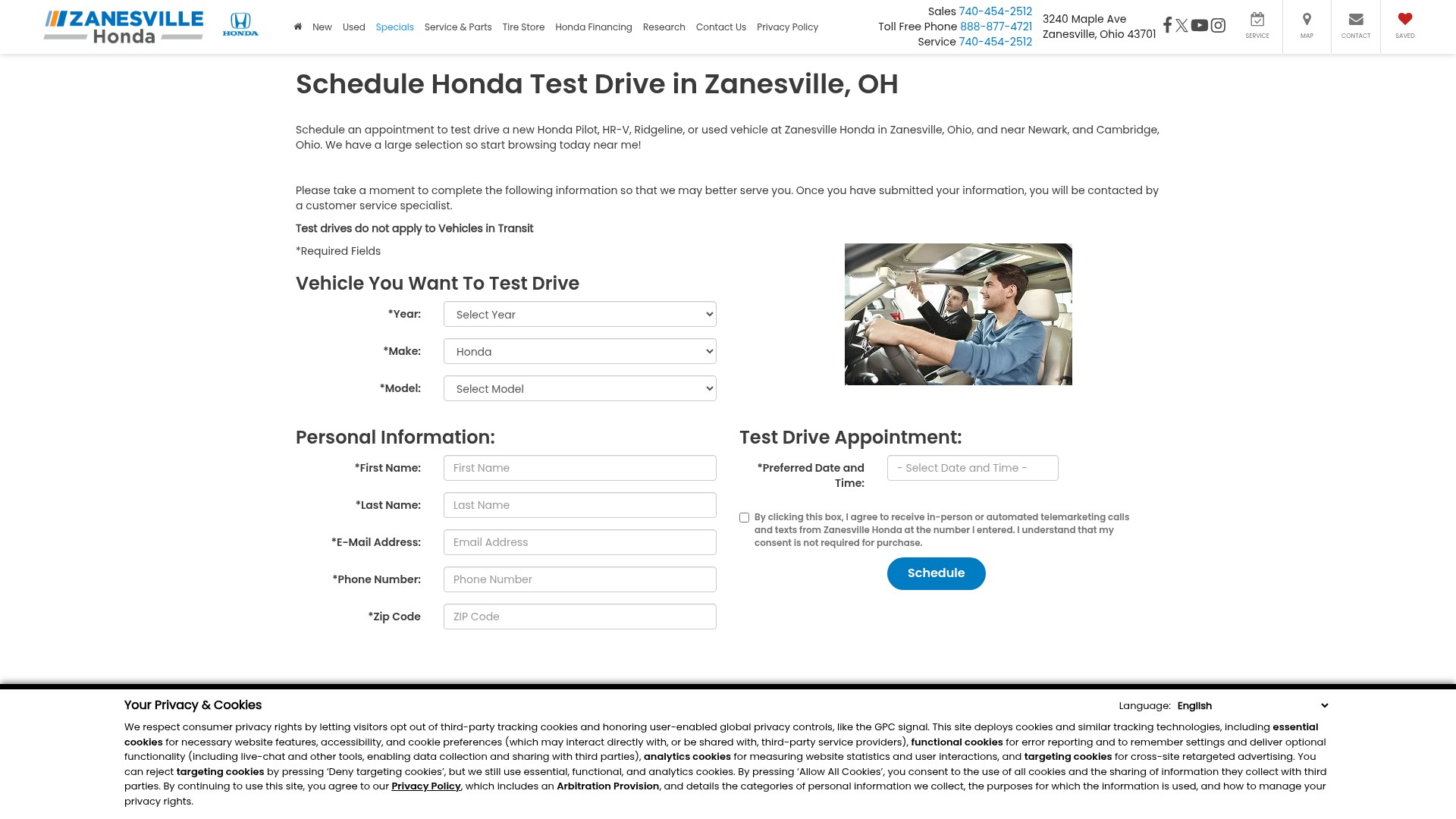 Screenshot of www.zanesvillehonda.com