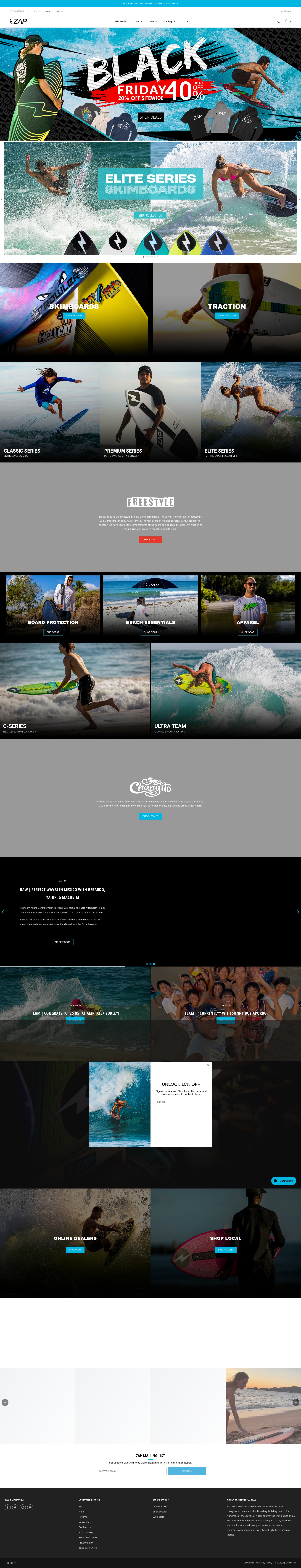 Screenshot of www.zapskimboards.com