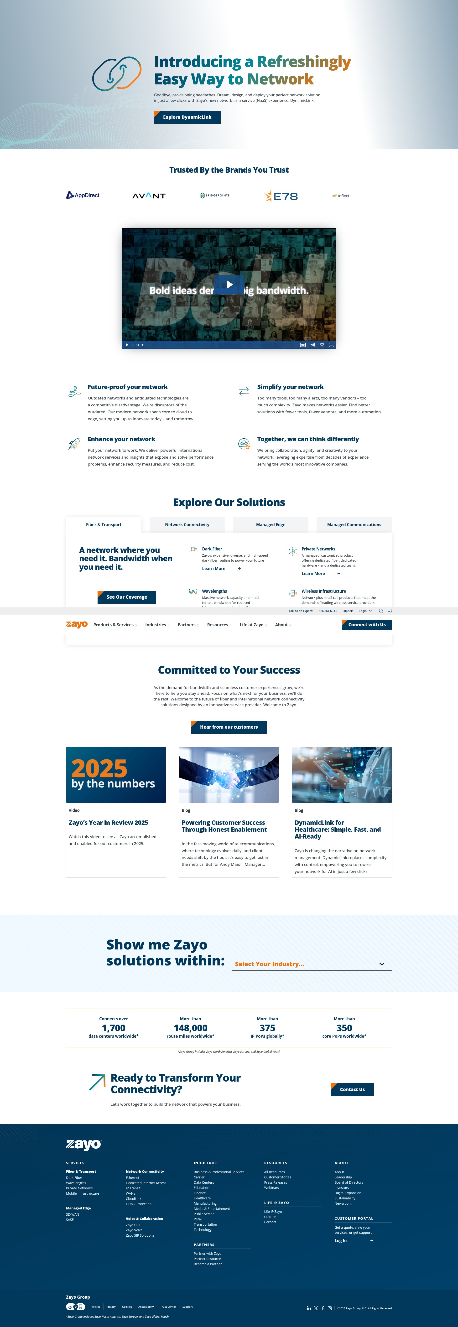 Screenshot of www.zayo.com