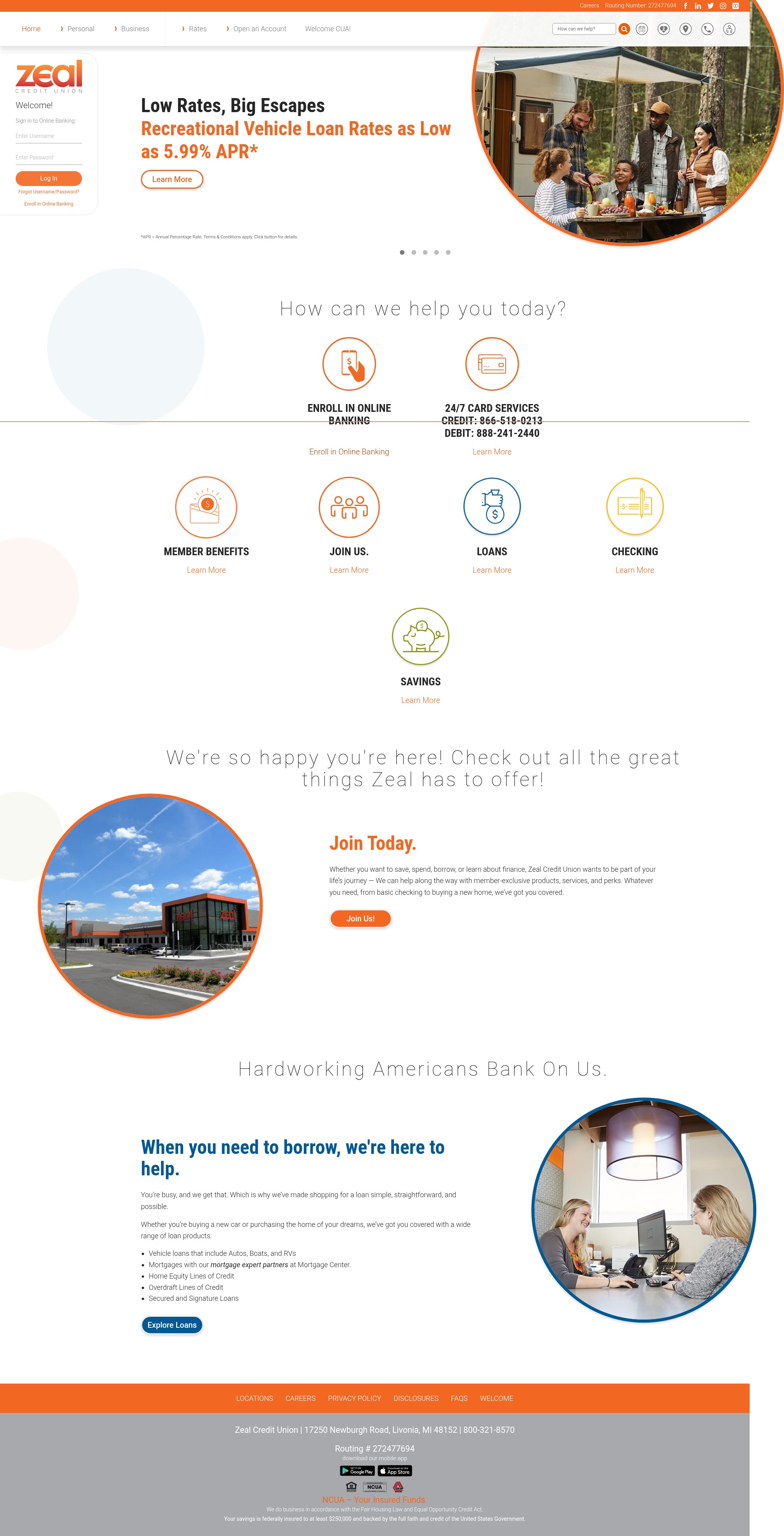 Screenshot of www.zealcu.org