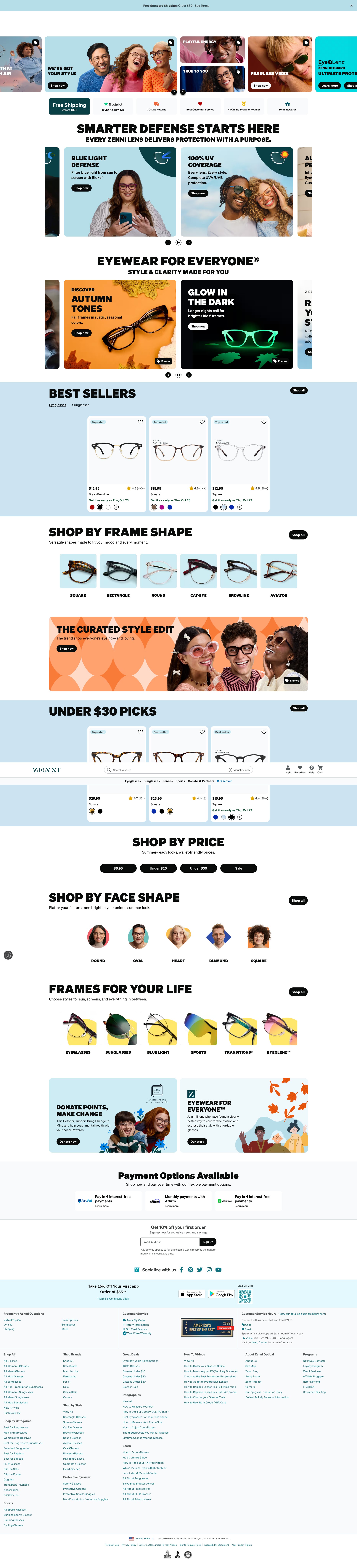 Screenshot of www.zennioptical.com