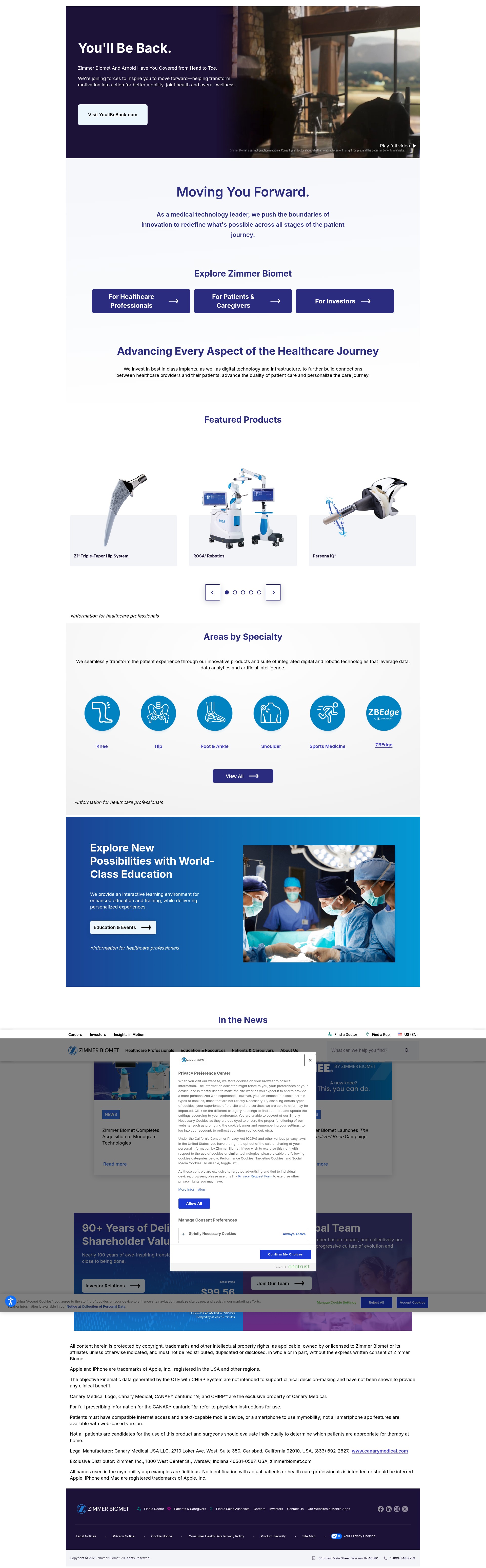 Screenshot of www.zimmerbiomet.com