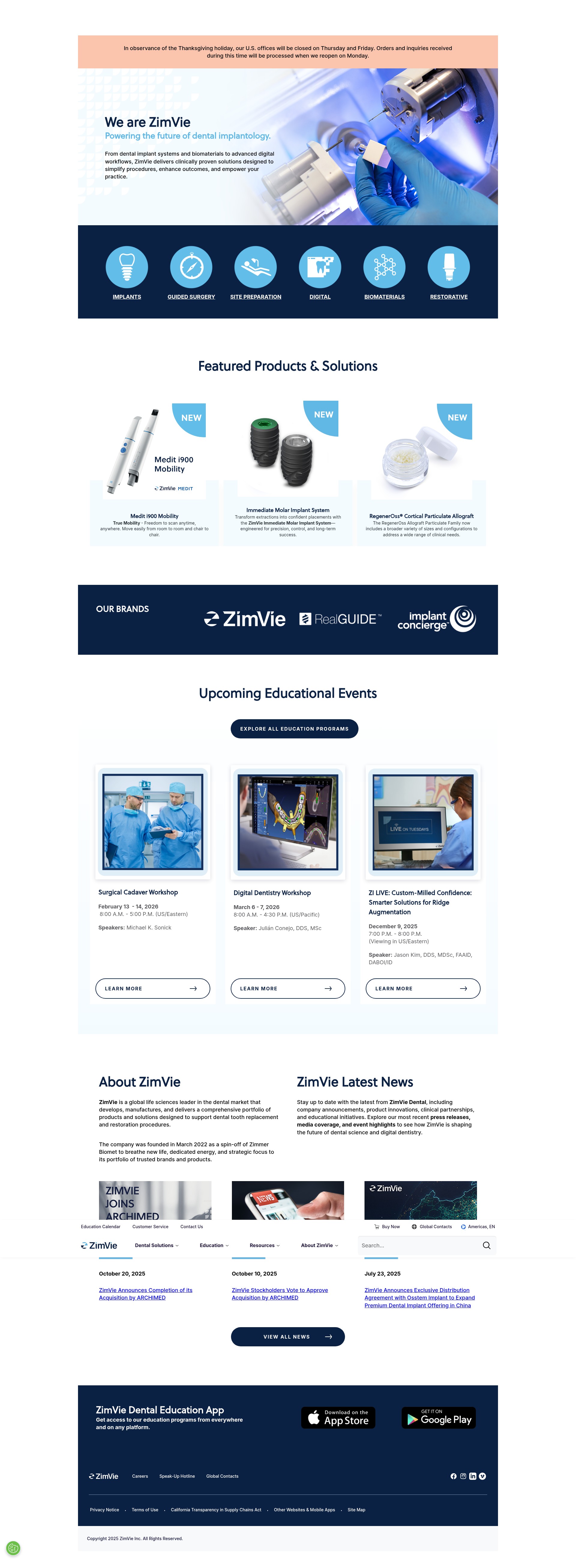 Screenshot of www.zimvie.com