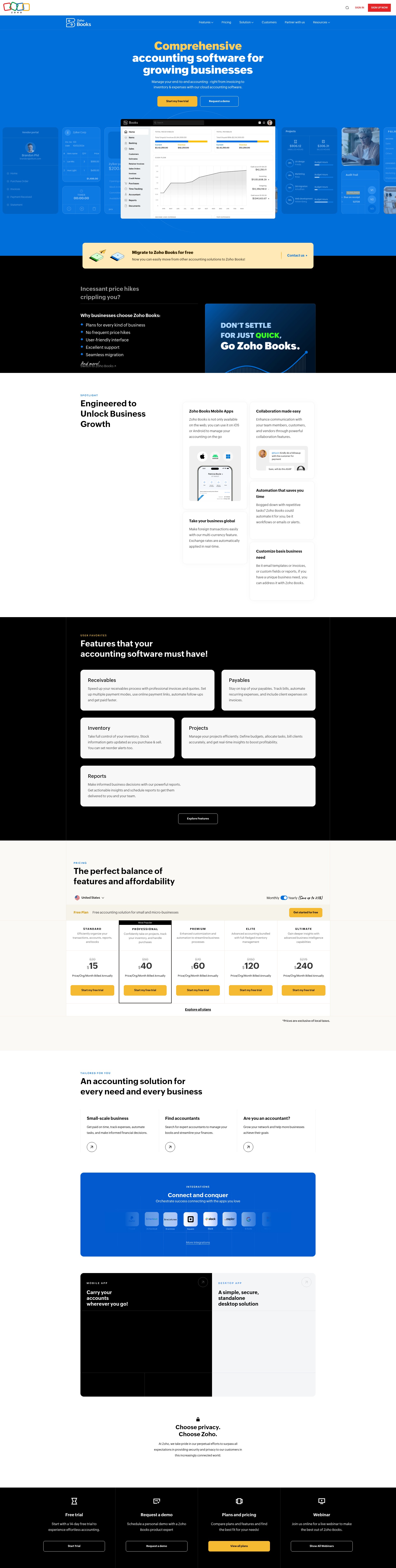 Screenshot of www.zoho.com