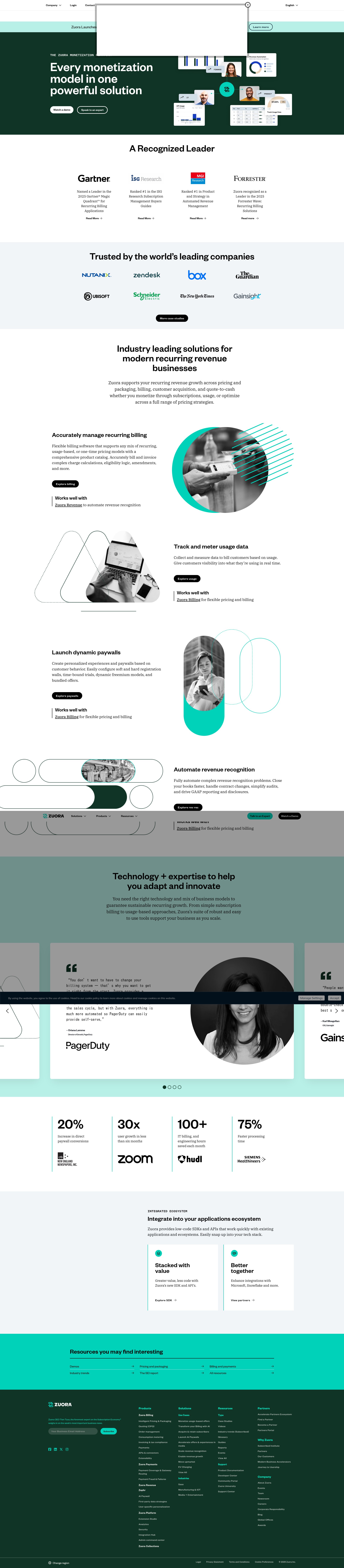 Screenshot of www.zuora.com