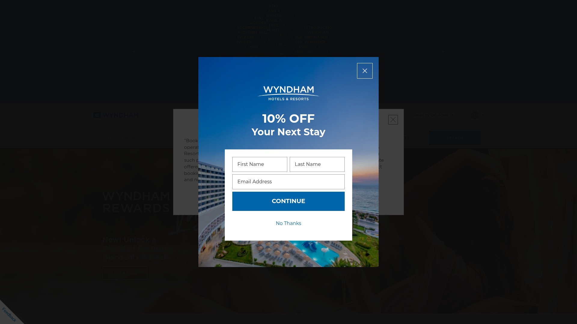 Screenshot of wyndham.com
