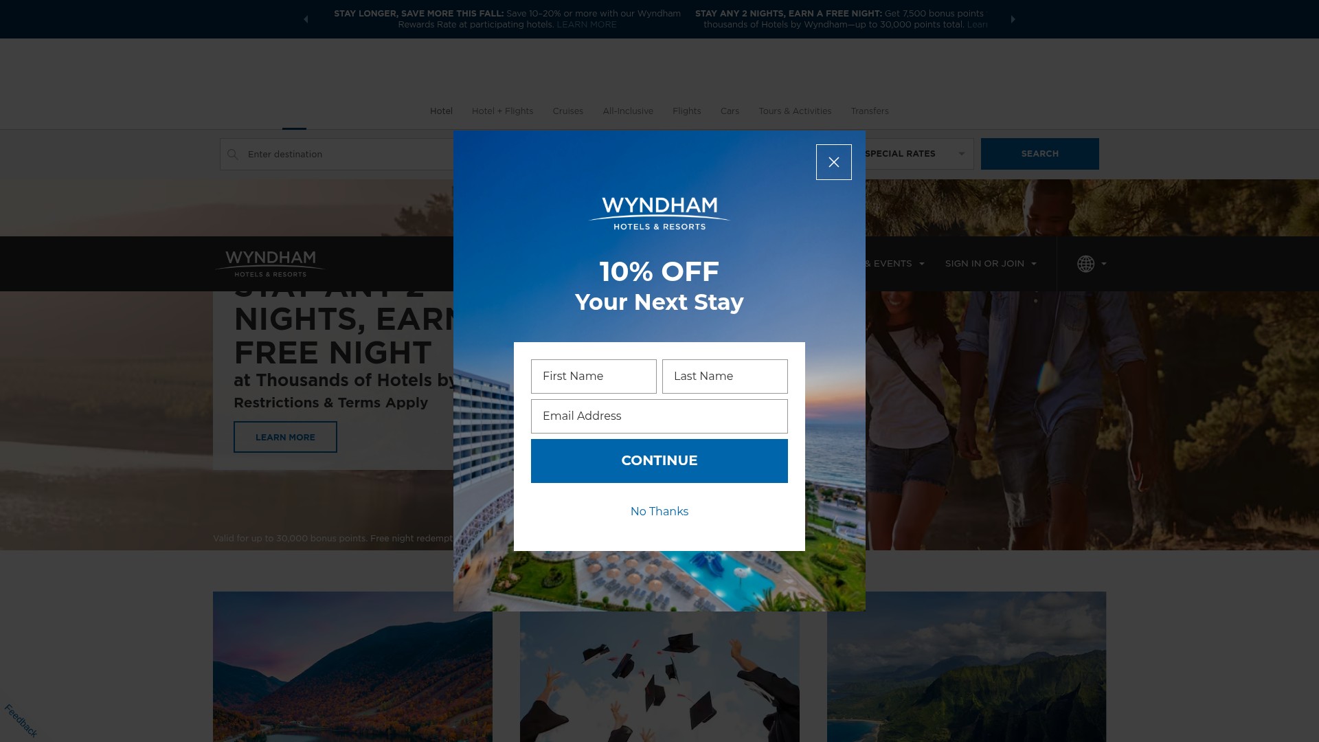 Screenshot of wyndhamhotels.com