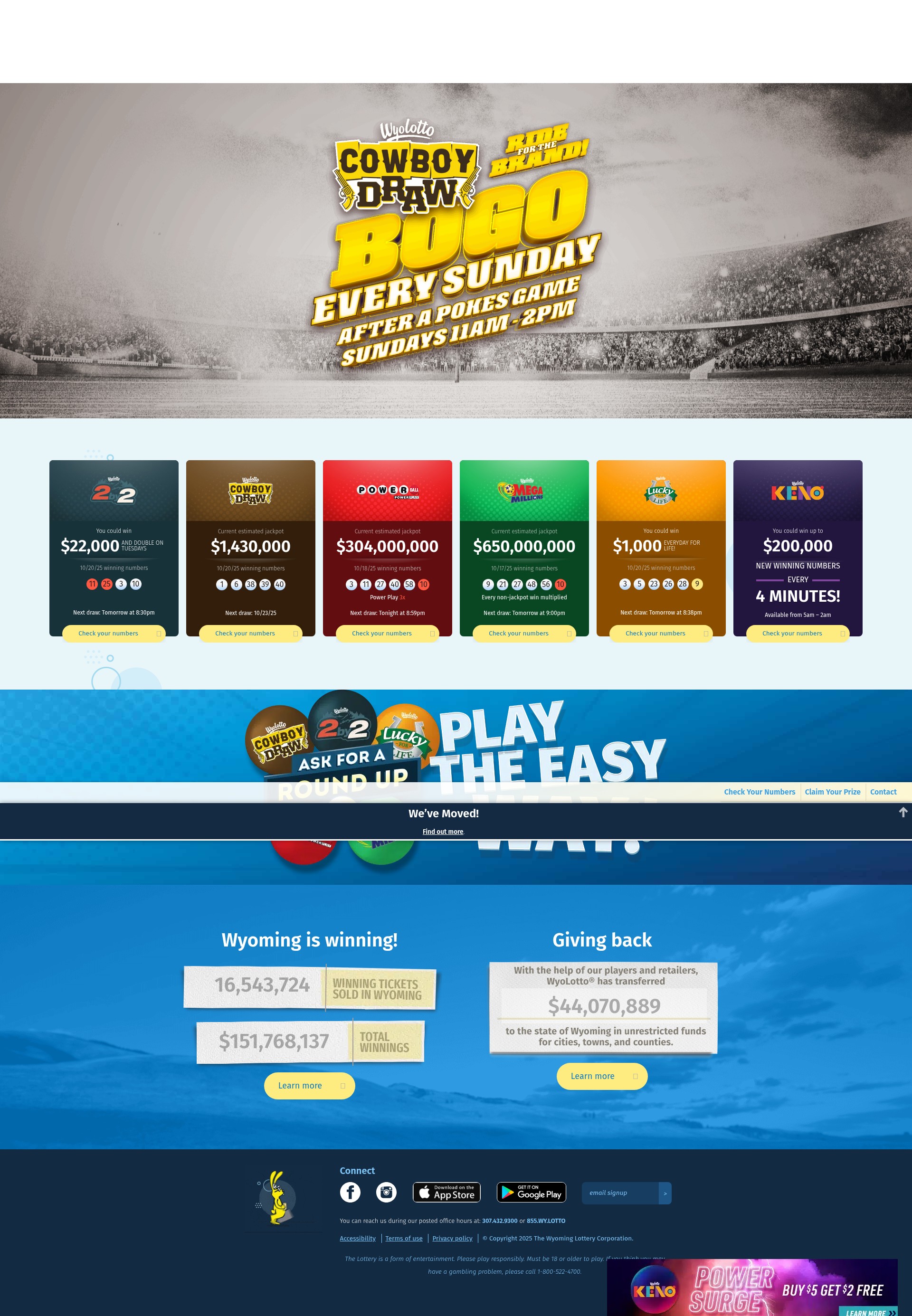 Screenshot of wyolotto.com