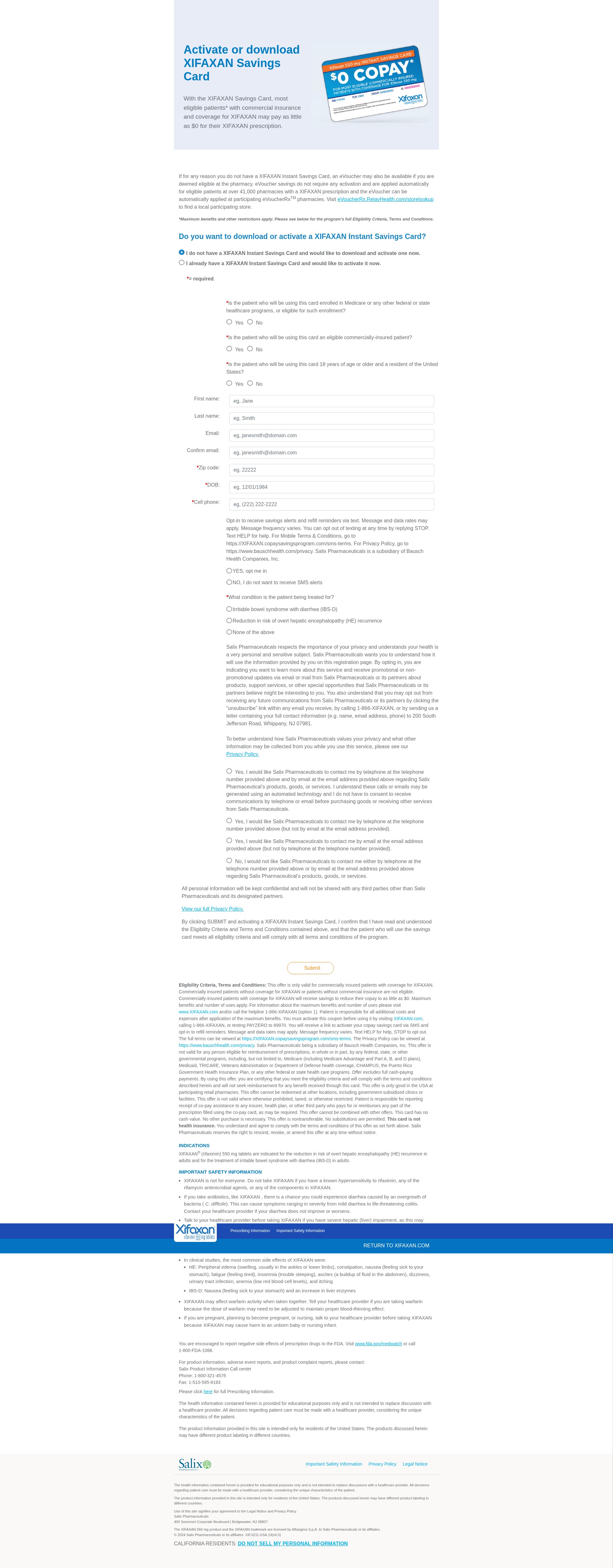 Screenshot of xifaxan.copaysavingsprogram.com