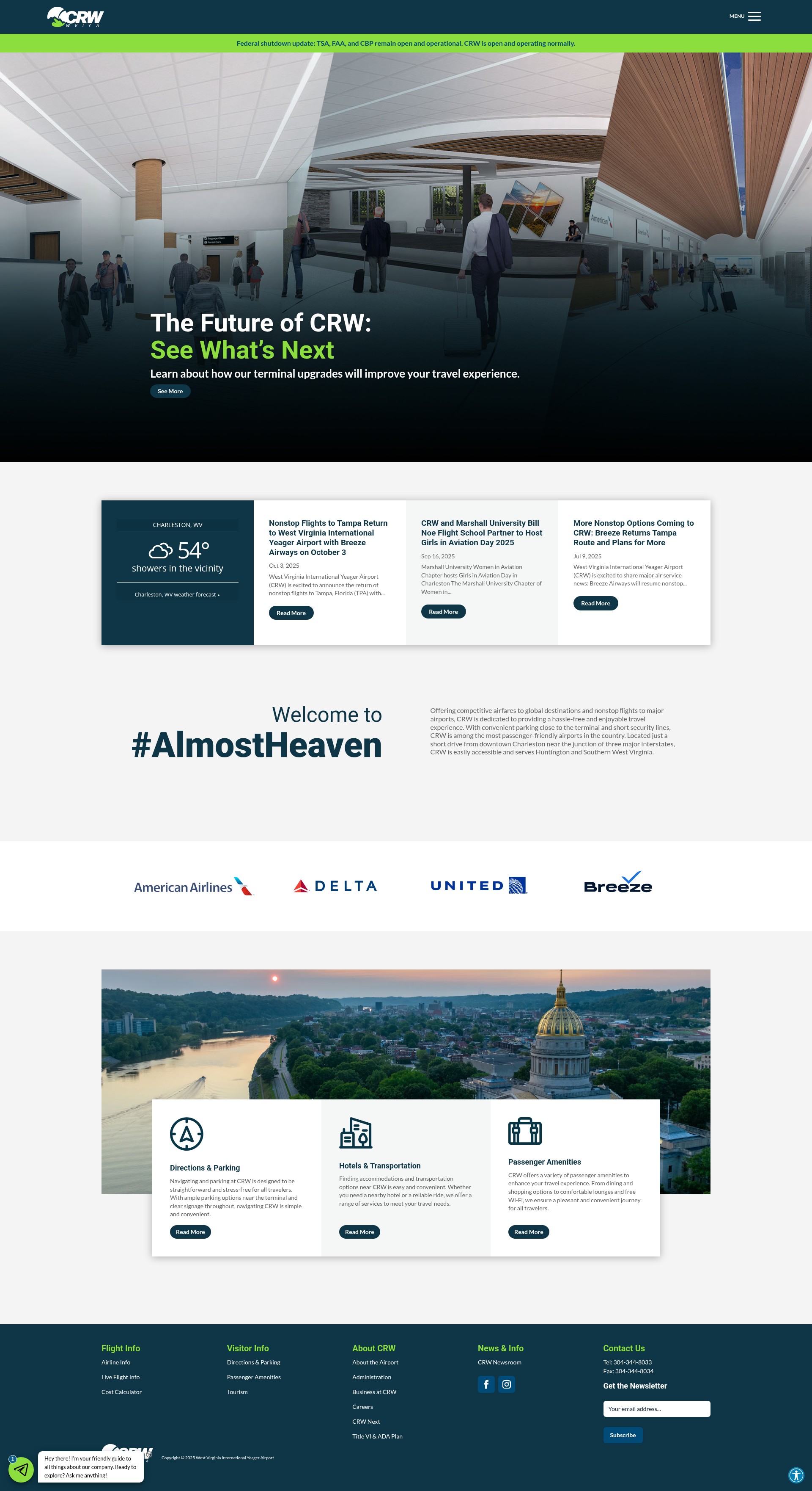 Screenshot of yeagerairport.com