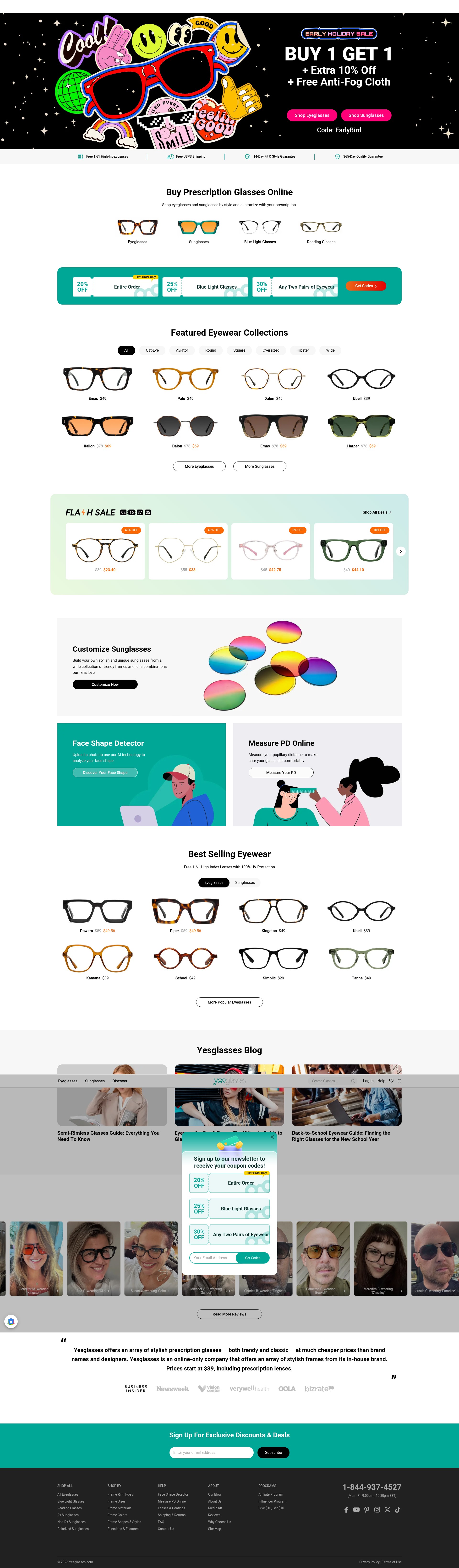 Screenshot of yesglasses.com