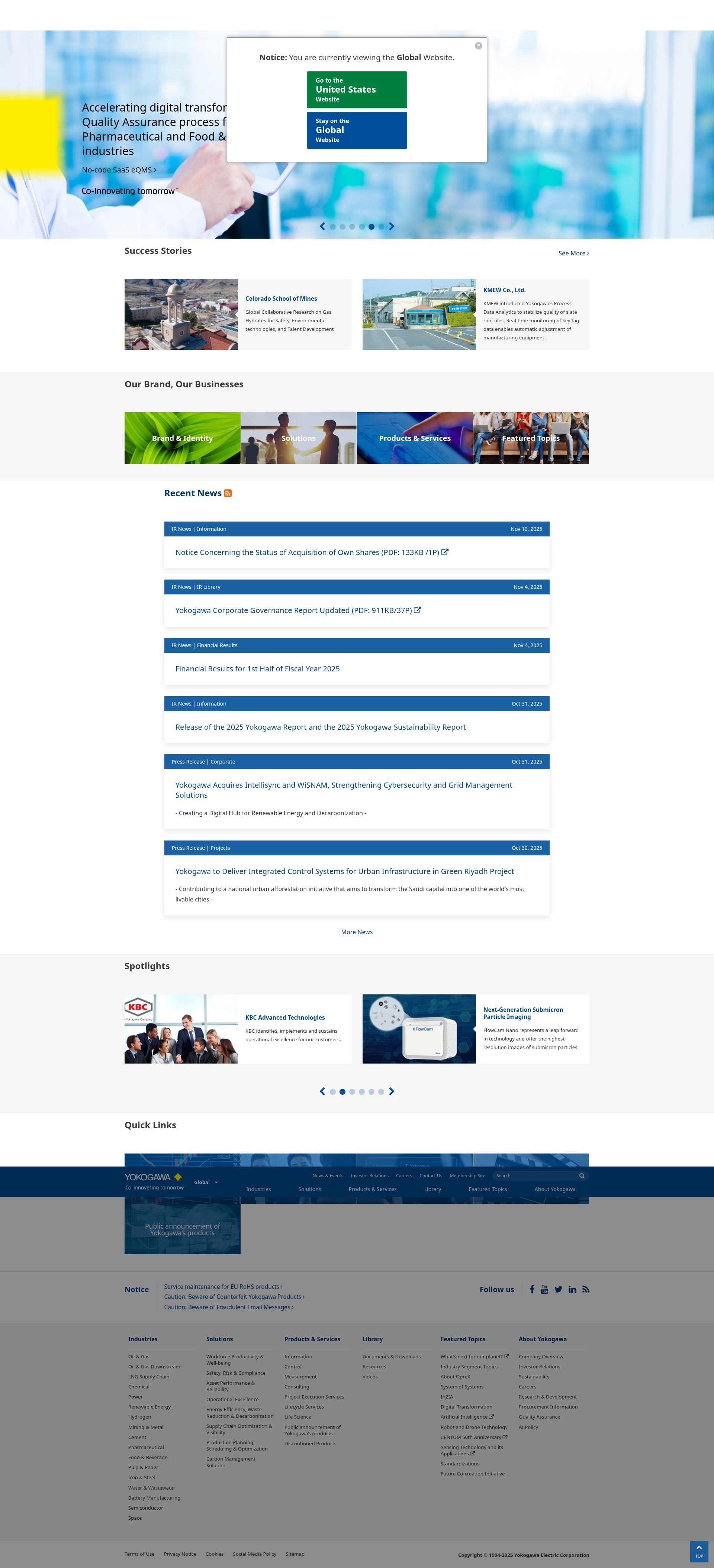 Screenshot of yokogawa.com