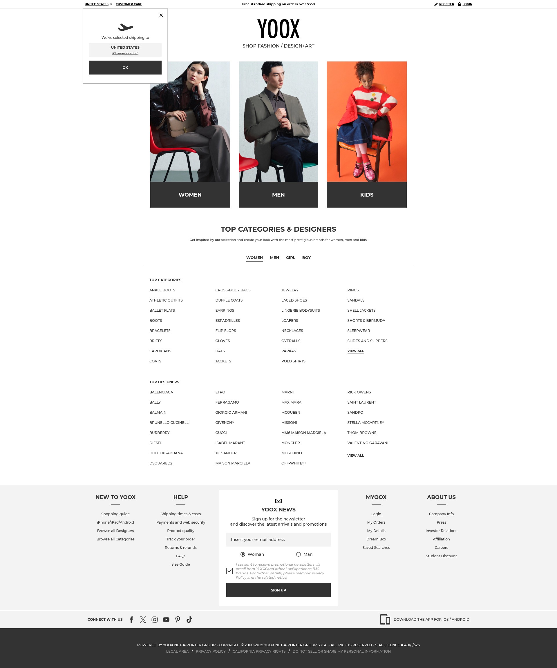 Screenshot of yoox.com