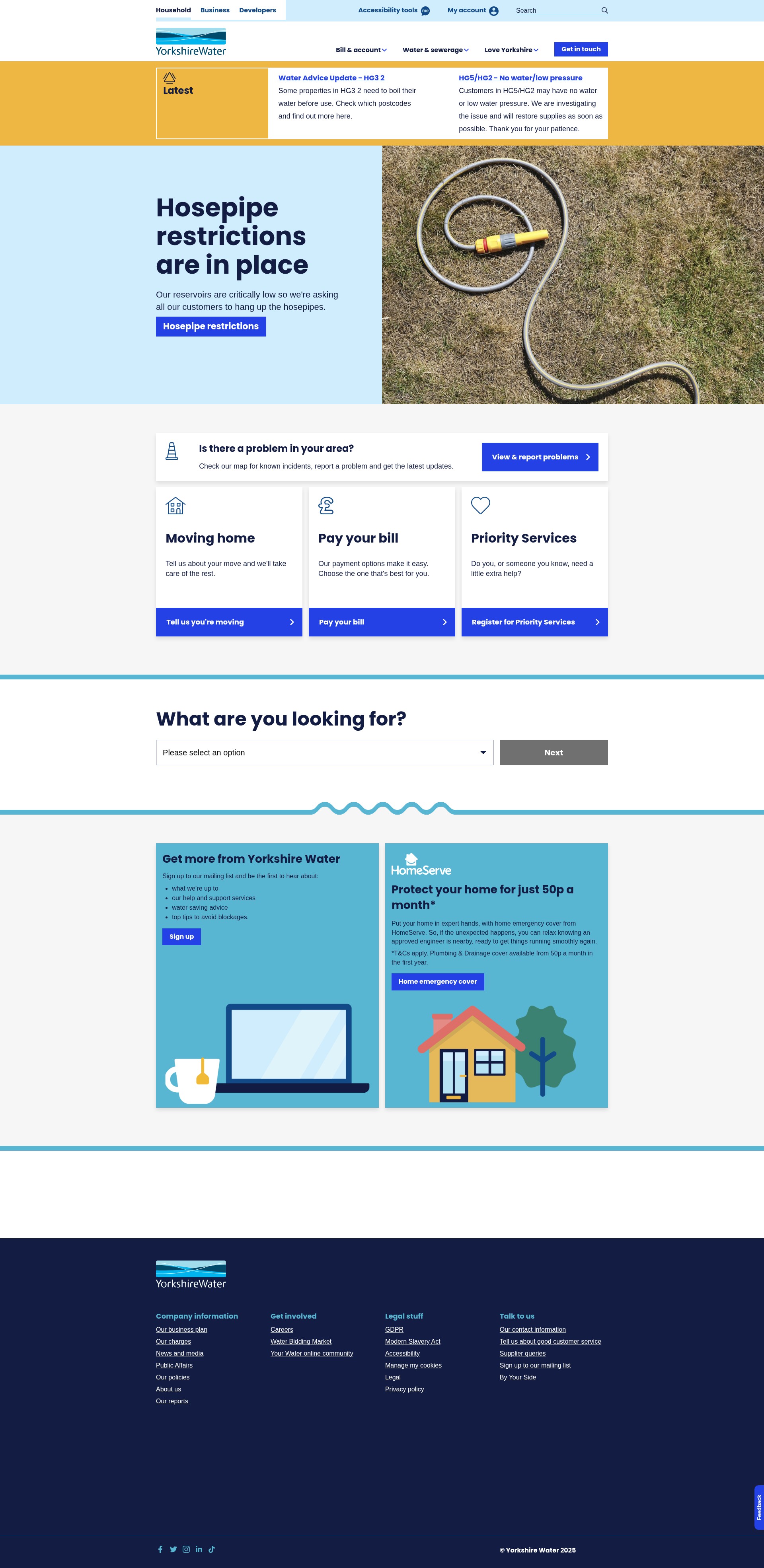 Screenshot of yorkshirewater.com