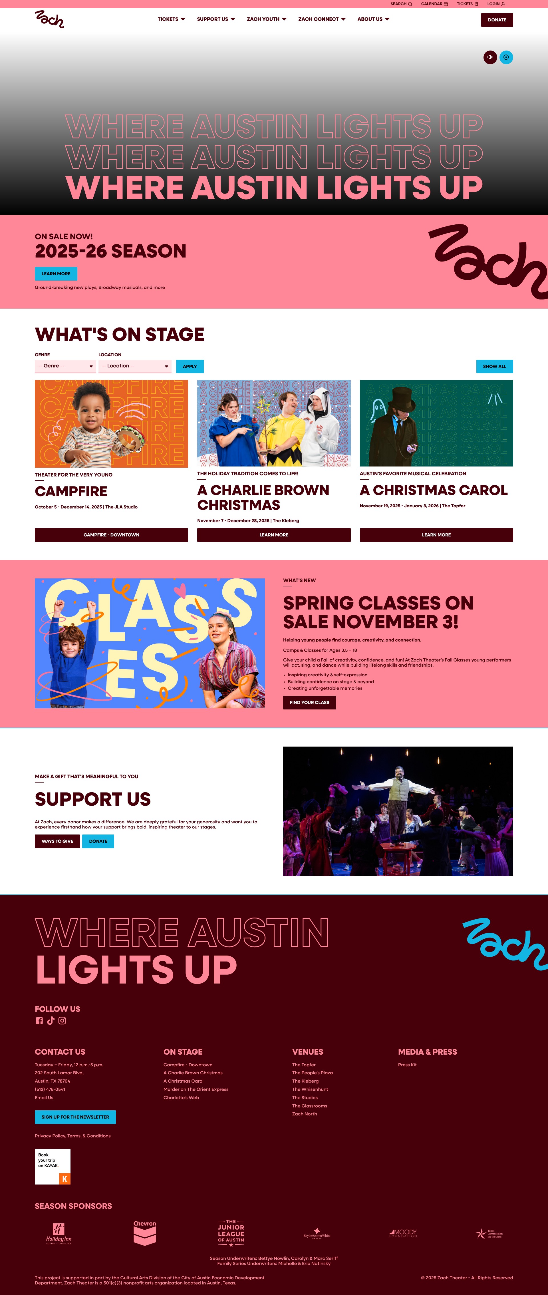 Screenshot of zachtheatre.org