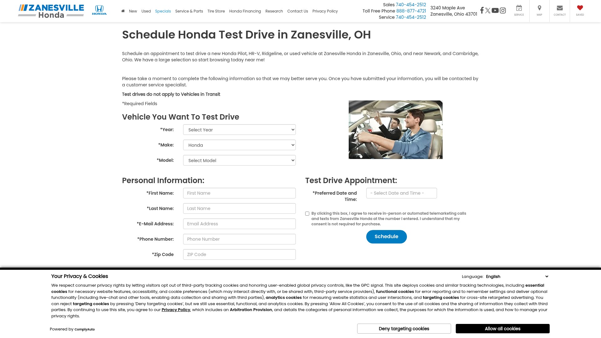 Screenshot of zanesvillehonda.com