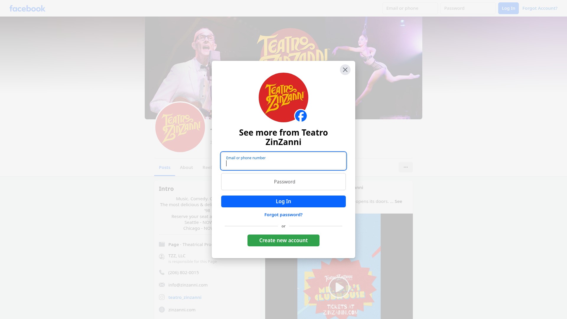 Screenshot of zinzanni.com