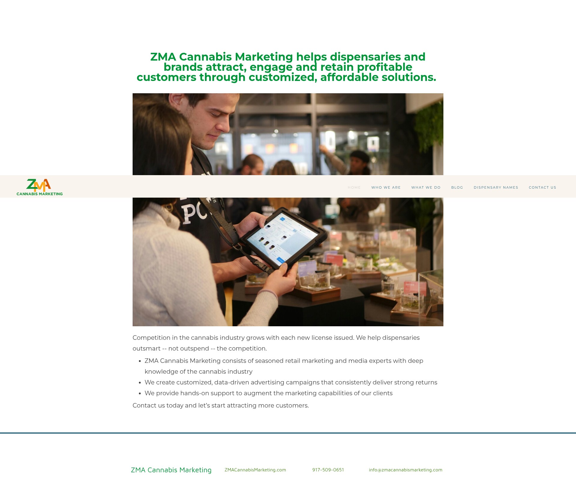 Screenshot of zmacannabismarketing.com