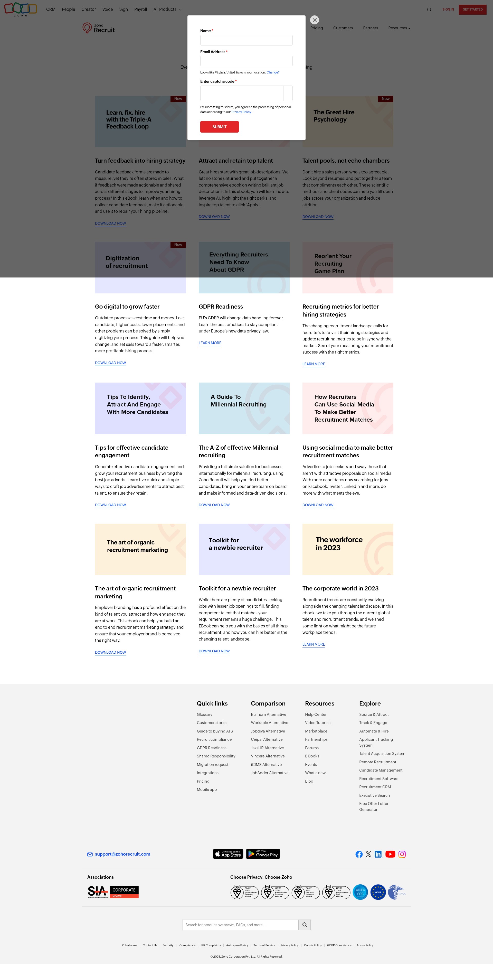 Screenshot of zohorecruit.com